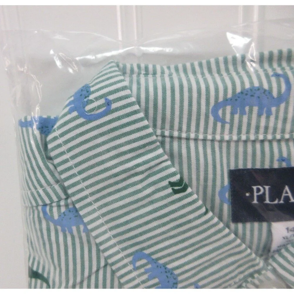 The Children’s Place Boys Striped Dino Poplin Button Up Shirt Green size 14  XL